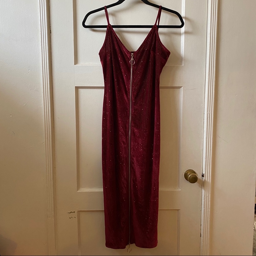 PRIVACY PLEASE RED RIB MIDI DRESS